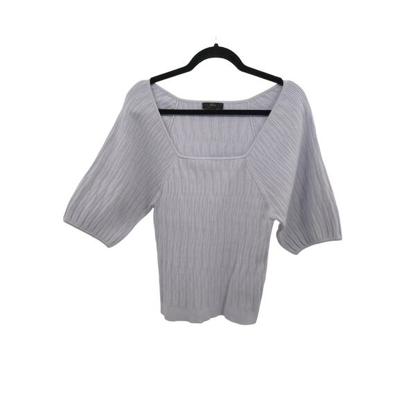 J. Crew T-Shirt Top XL Square Neck Elbow Sleeve Ribbed Stretch Casual Lavender - Picture 1 of 7